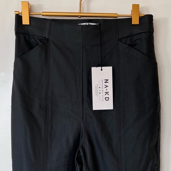 Na-Kd Pants - NA-KD| NEW Black Straight Leg Matte Faux Leather Pants w/Pockets NWT SZ EU36/6